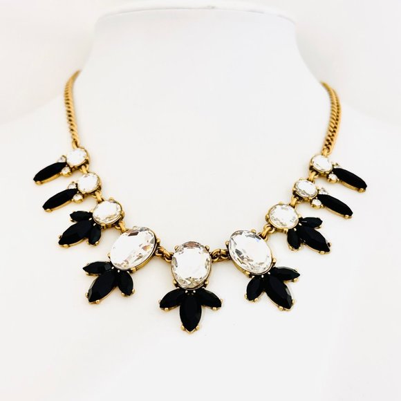 J. Crew Clear Crystal and Black Statement Necklace 17.5" + 2.5" - Picture 7 of 8